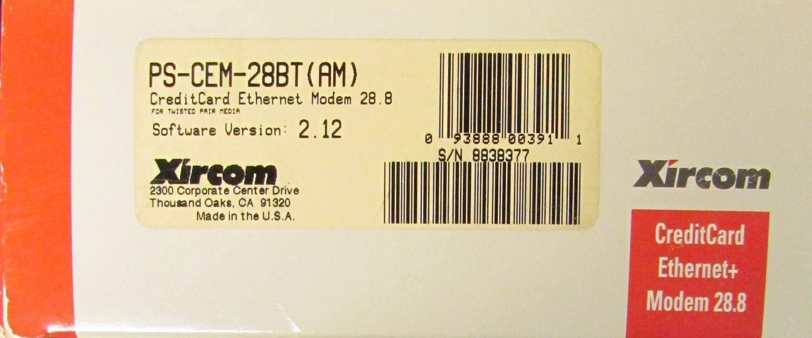 XIRCOM PS CEM 28BT Credit Card Ethernet Modem 28.8