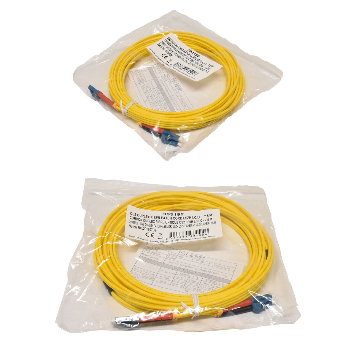 20 x Corning OS2 Duplex Fibre patch Cord YELLOW LSZH LC/LC - 7.5m NEW NEW