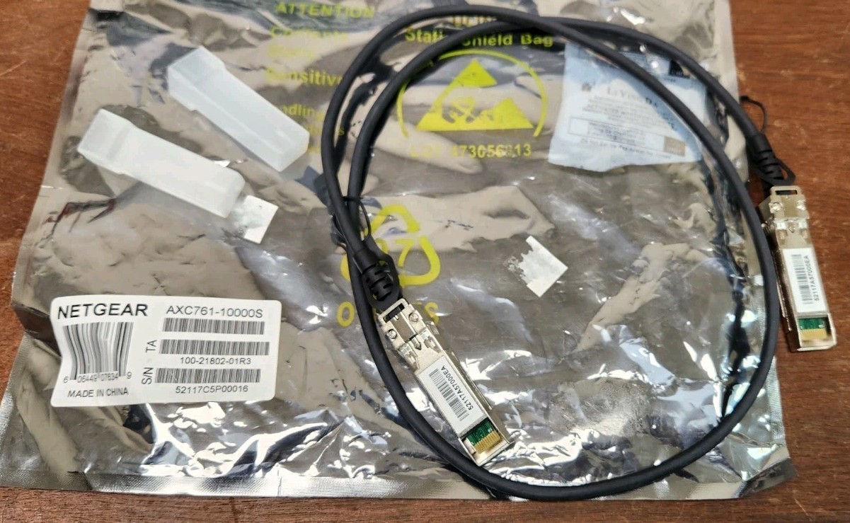 Netgear ProSafe 1M Direct Attach SPF+ Cable AXC761-10000S For Servers & Storage