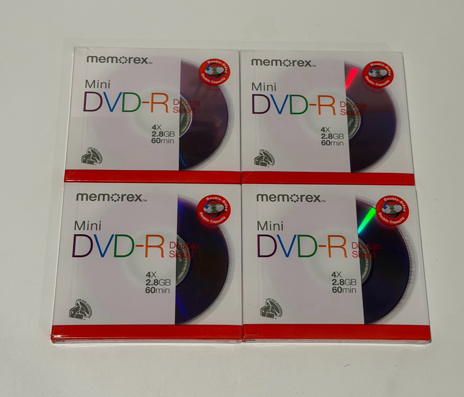 Lot Of 4 Memorex Mini DVD-R 4X 2.8 GB 60Min NEW, Sealed 2- Sided Double Capacity