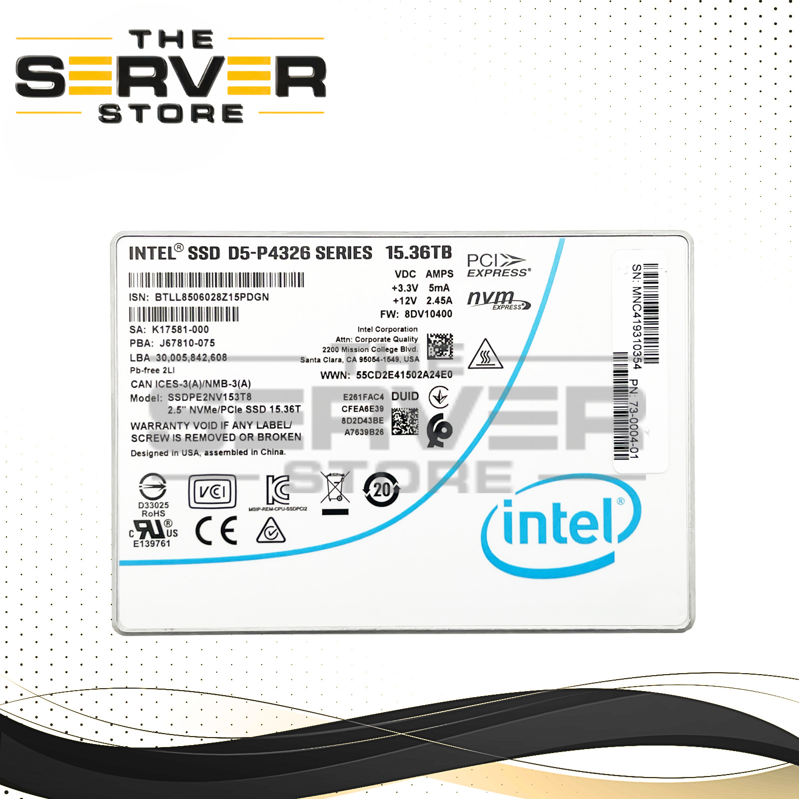 Intel 15.36TB NVMe U.2 PCIe Gen3.0 x4 RI 2.5" SSD D5-P4326 Series SSDPE2NV153T8