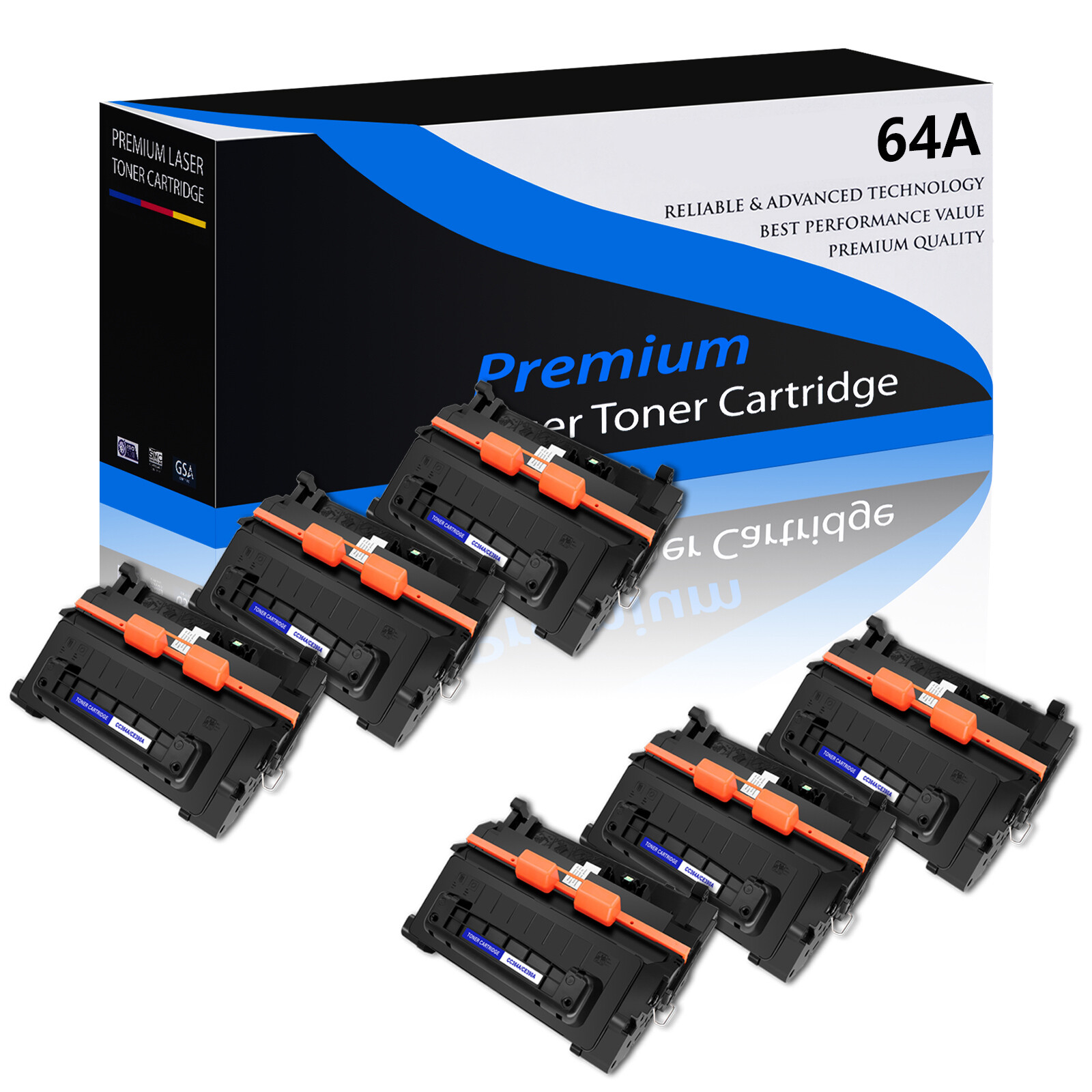 6PK CC364A 64A Black Laser Toner Cartridges for HP P4014 P4014dn P4014n P4015