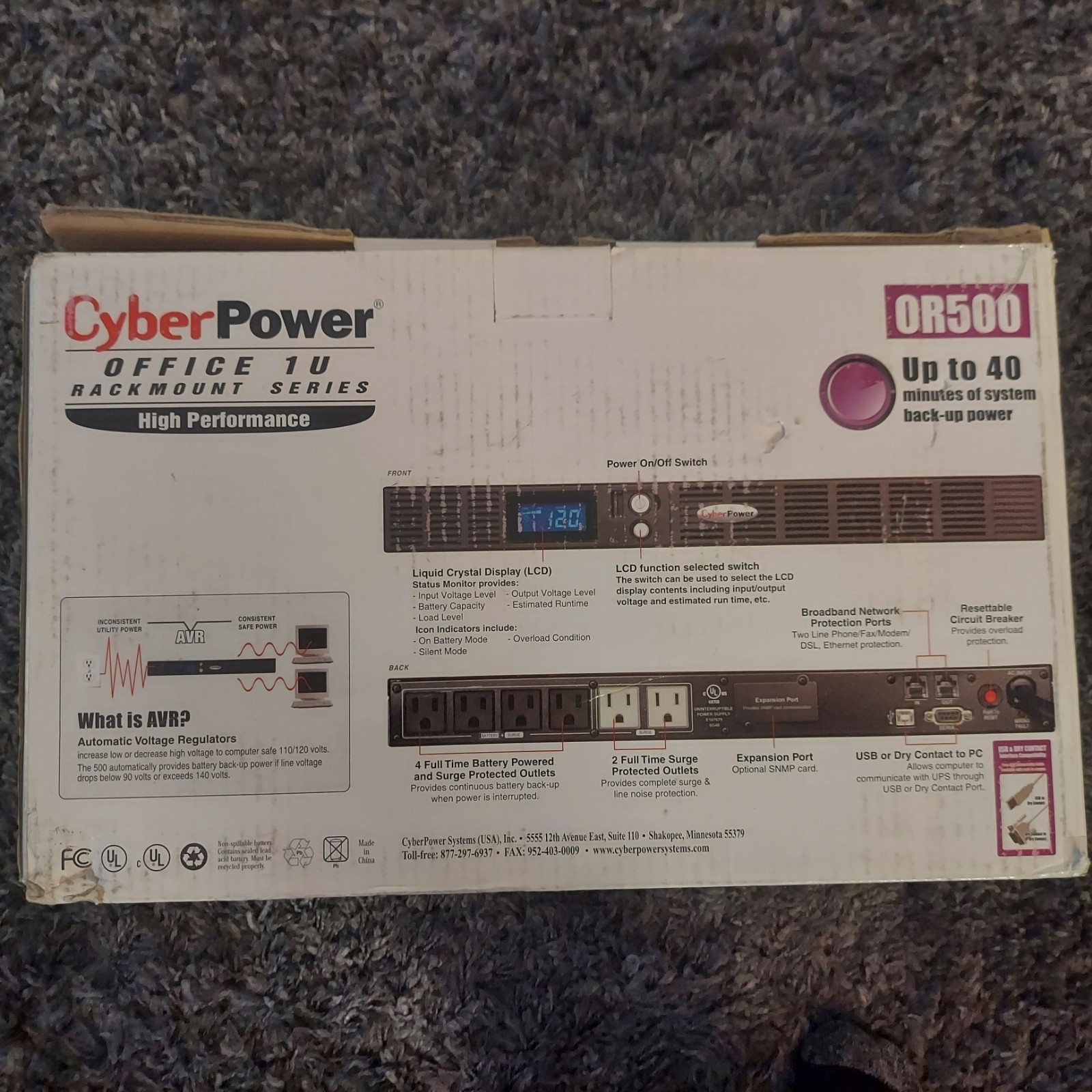 CyberPower - OR500LCDRM1U - Smart App Intelligent UPS Office 1U Rackmount AVR