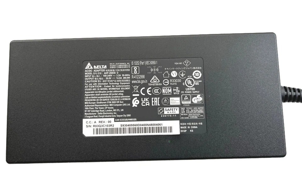 For Delta 20V14A280W ACAdapter Charger For MSI Vector GP66HX12UGS-066 Power Cord