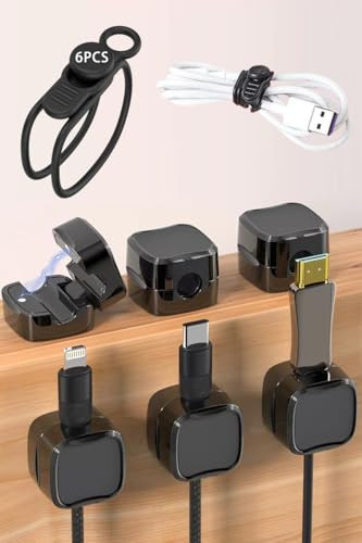 Under Desk Cable Management Set: 6Pcs Adhesive Magnetic Cable Clips & 6Pcs 