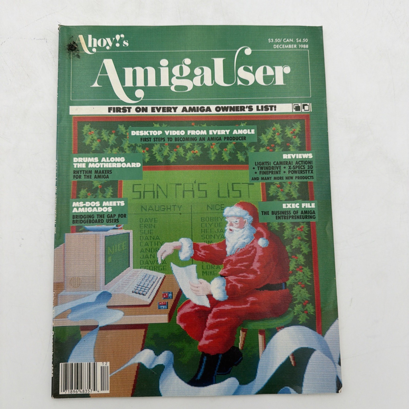 Ahoy's AmigaUser December 1988 Commodore Amiga Magazine Santa Cover Rare