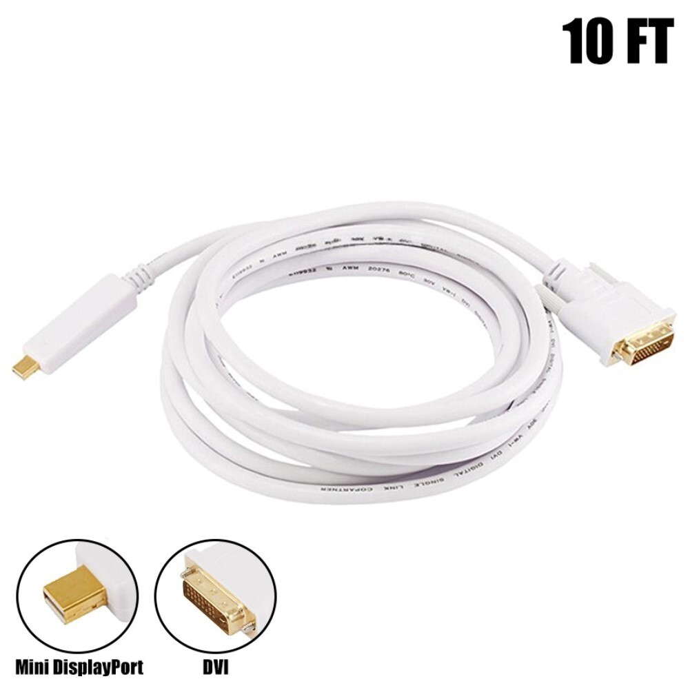 10FT Mini DisplayPort DP Male to DVI Male Cable Mac Monitor 32AWG Gold Plated
