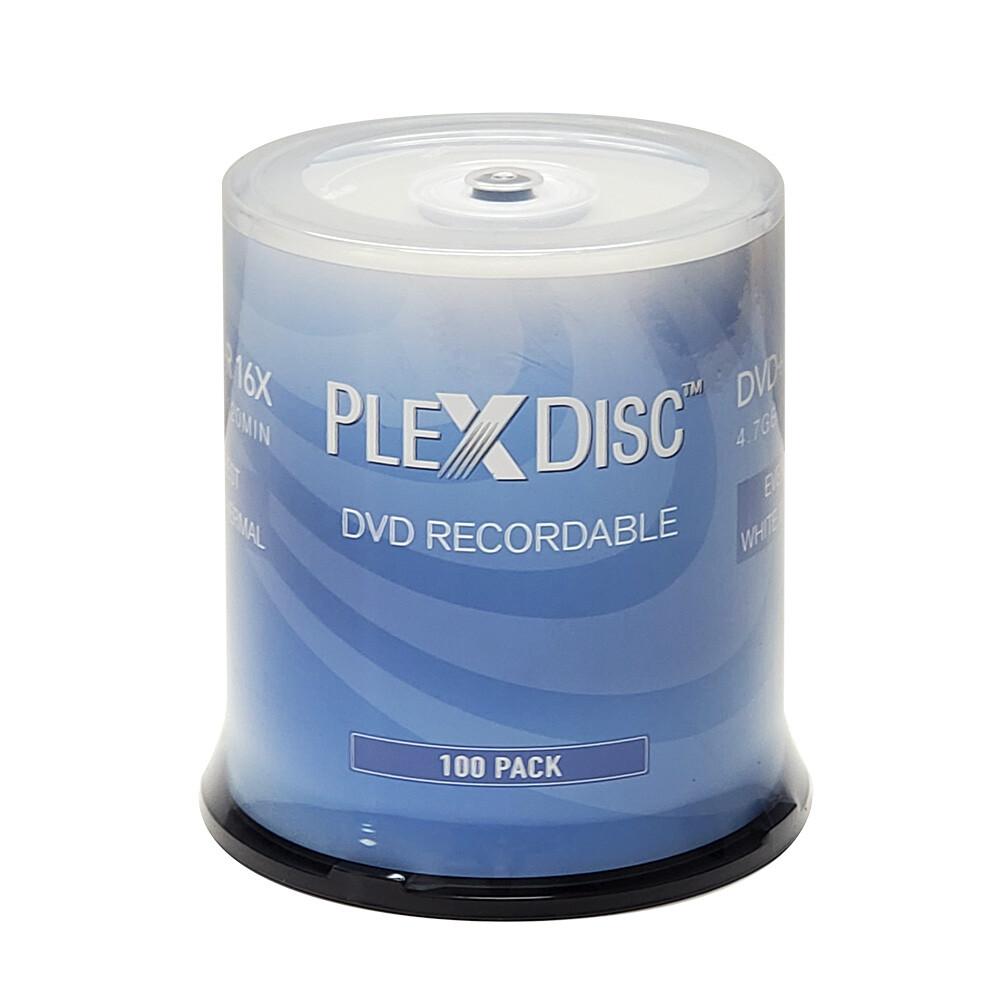 100 PlexDisc 16X 4.7GB DVD+R White Thermal Hub Printable Disc 63C-415-BX