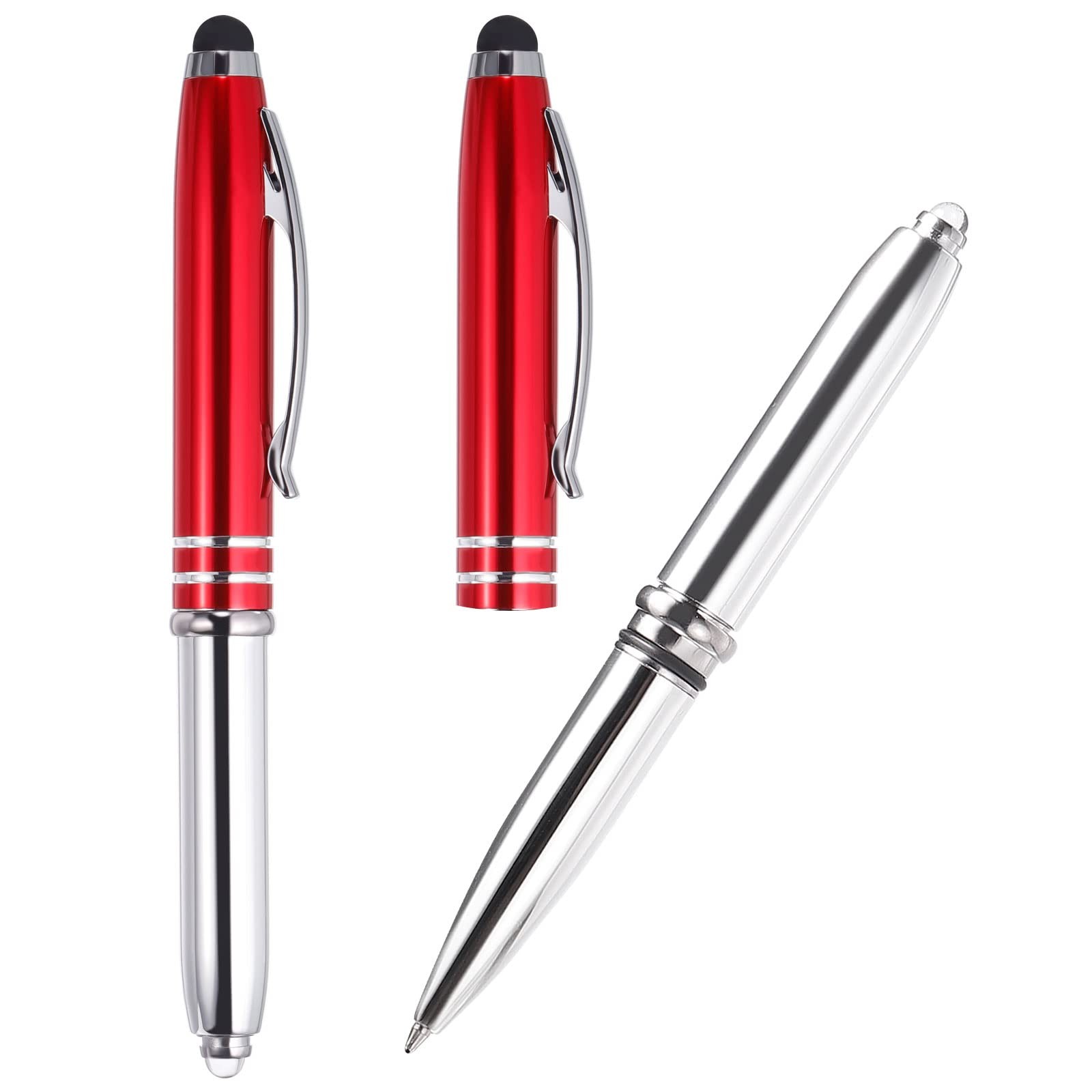 PATIKIL Ballpoint Pen with Stylus Tip and LED 1 Count (Pack of 2), Red