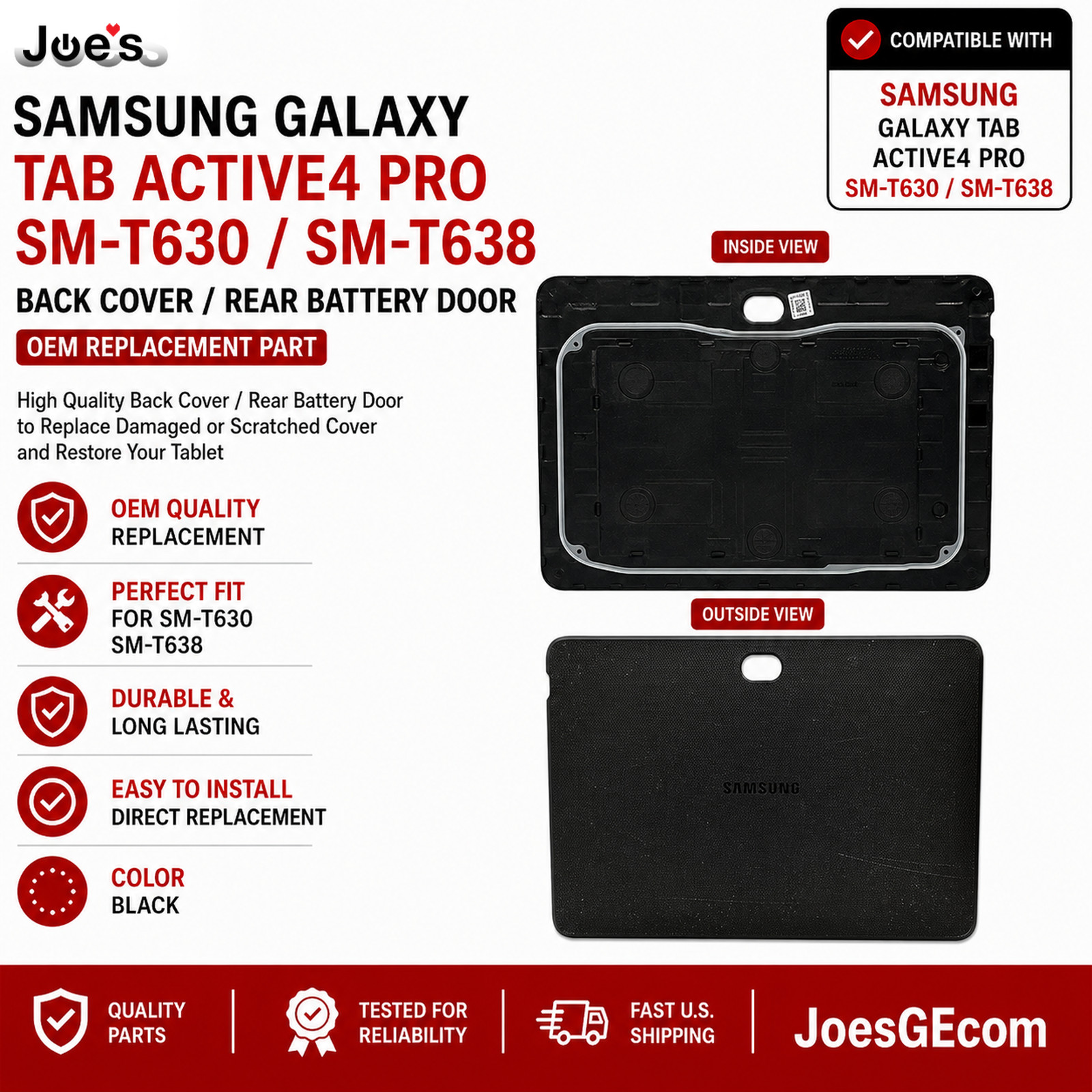 Samsung Galaxy Tab Active4 Pro SM-T630 T638 Back Cover Rear Housing Frame OEM