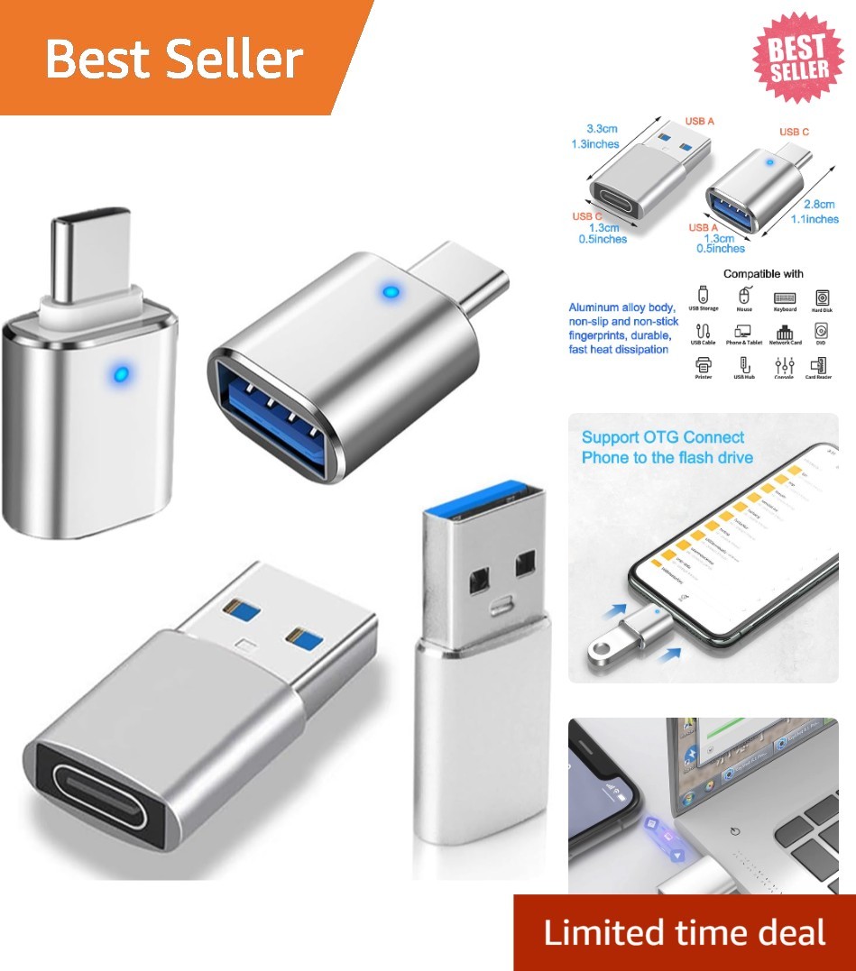 Versatile 4-Port USB Hub with Aluminum Adapters - Plug n’ Play Convenience