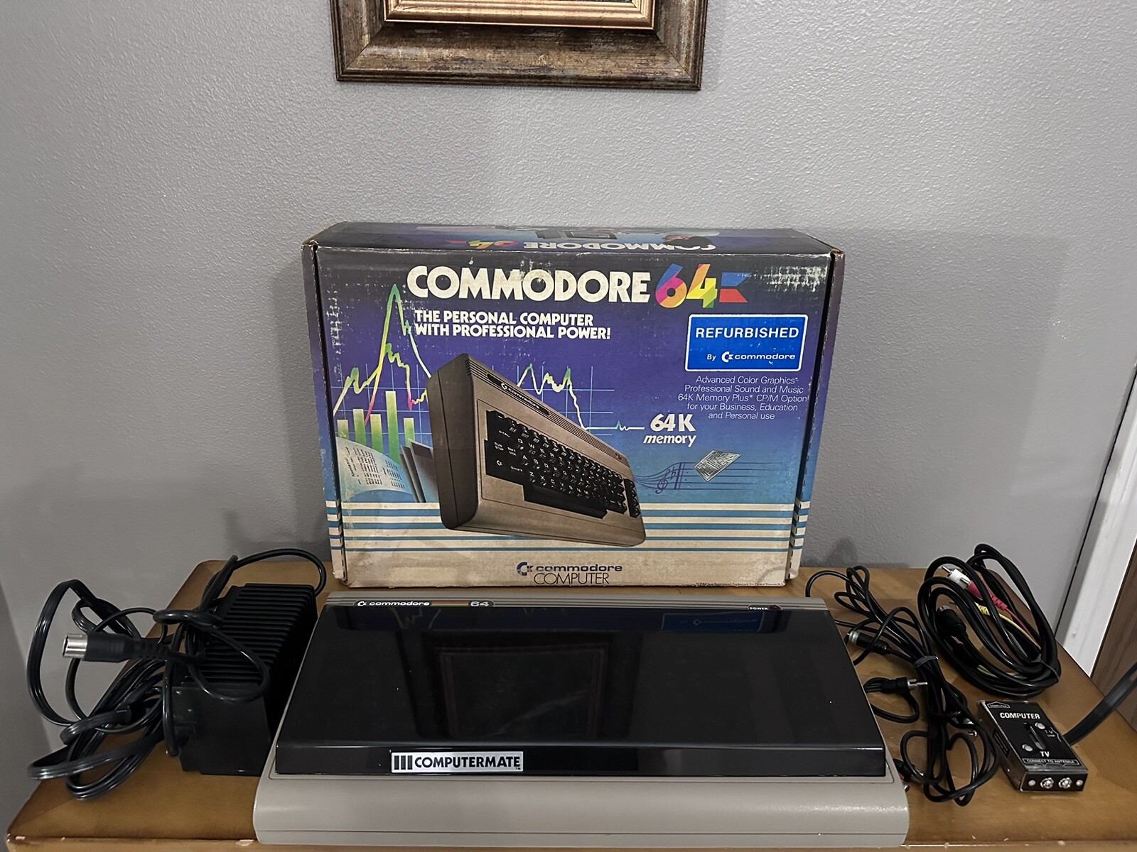 Refurbished Commodore 64 Original Box With Power Supply Key Cover And Cords VG