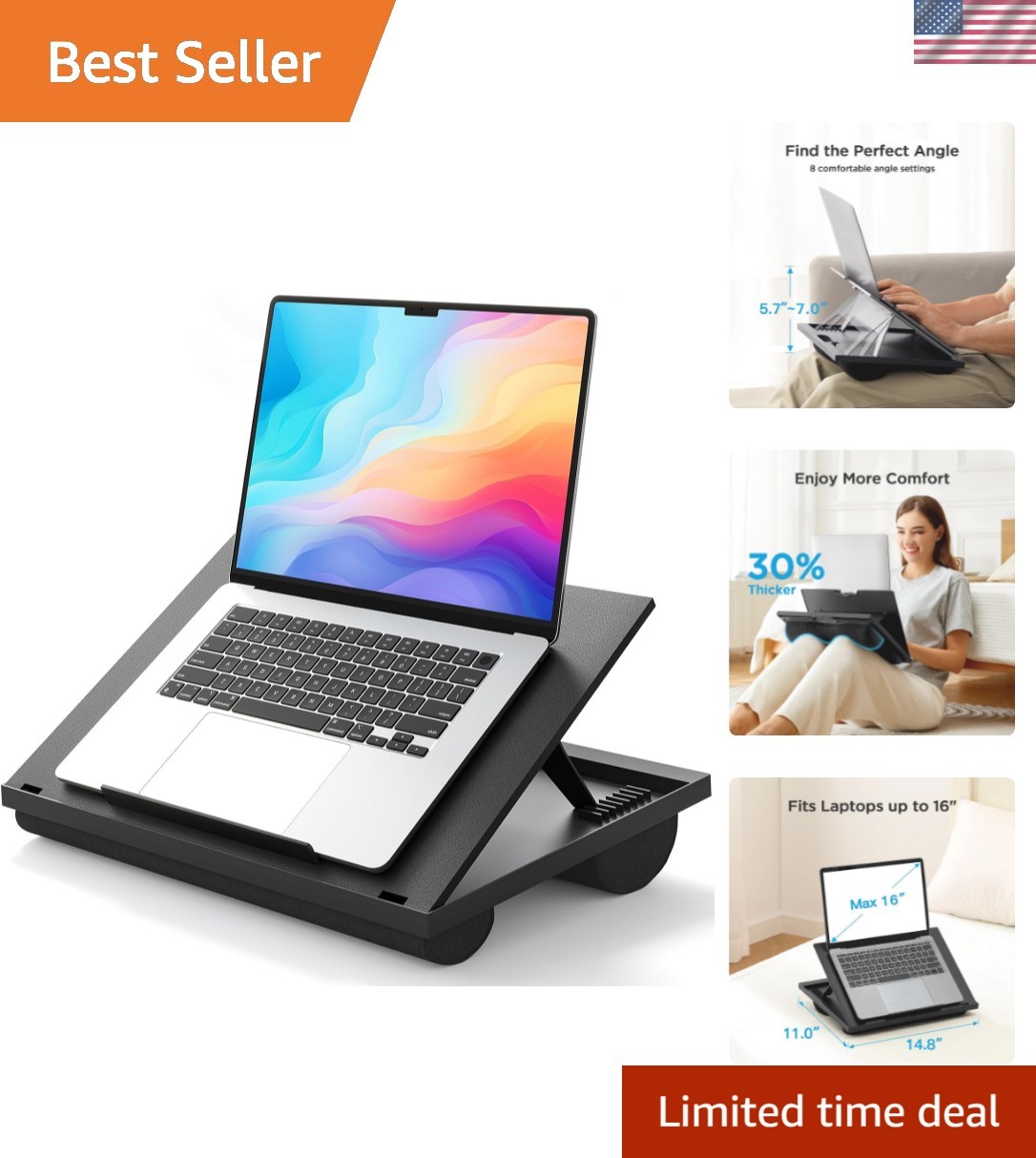 Multi-Functional Portable Lap Desk - 15.6" Compatible with 8 Adjustable Angles