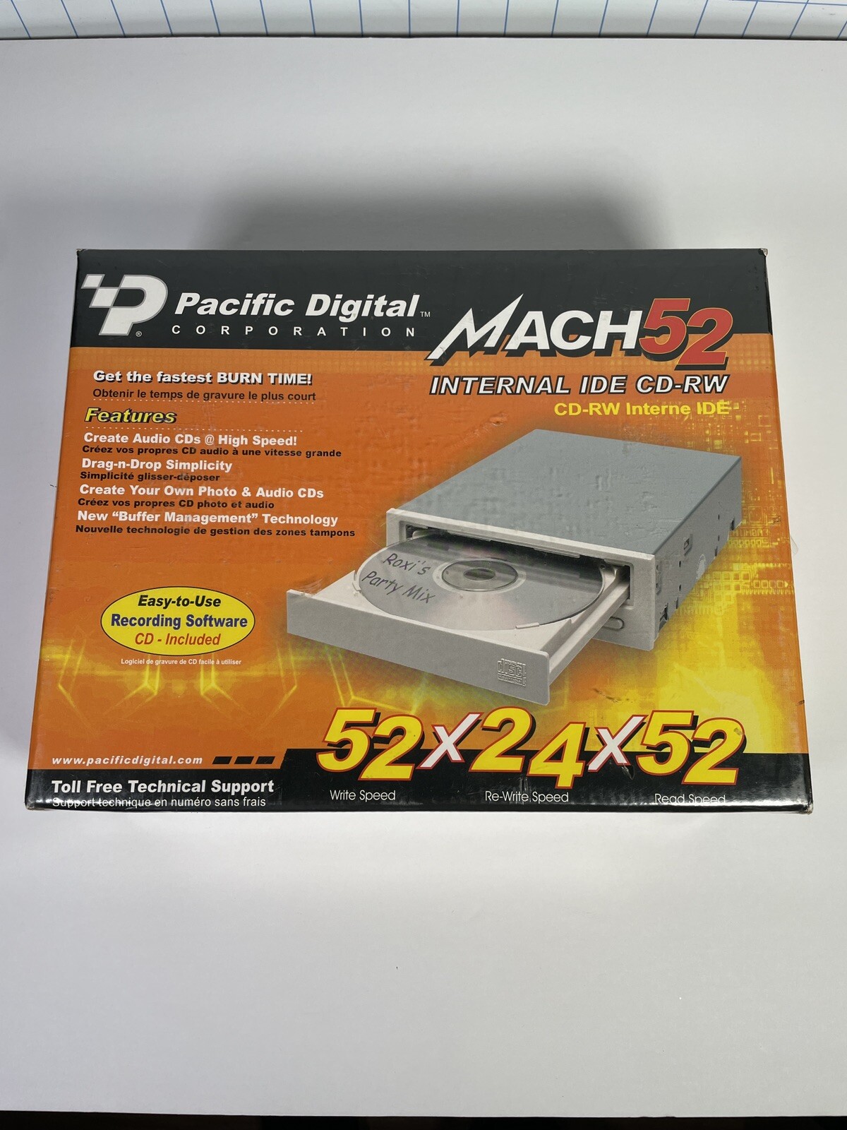 Pacific Digital MACH 52 52x24x52 Internal IDE CD-RW Kit Factory-SEALED