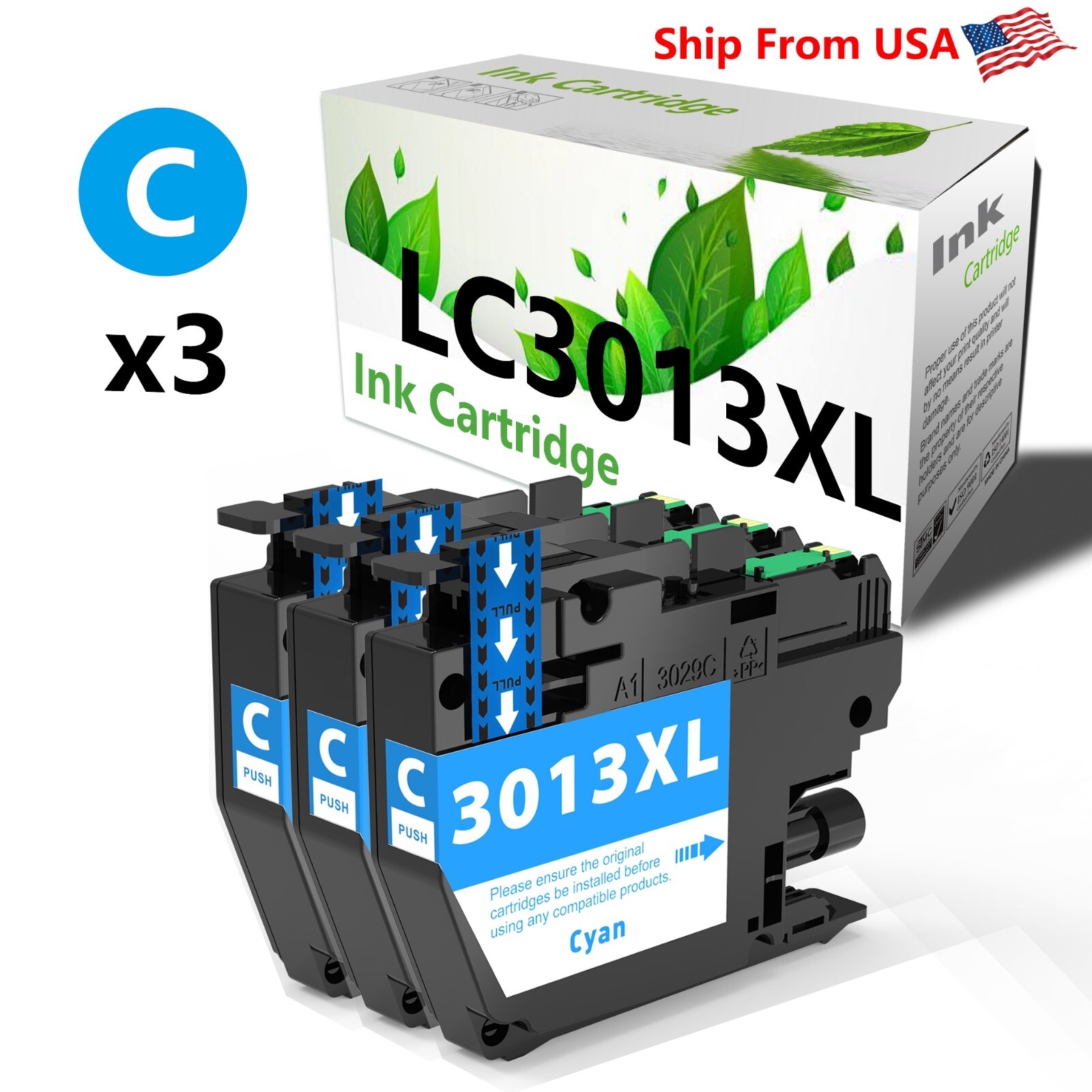 3PK replace for Brother LC3013 Cyan Ink Cartridge LC3013XL for MFC-J690DW J895DW