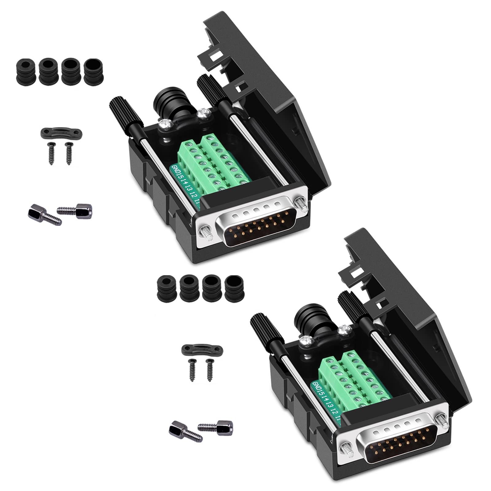 2 PCS DB15 Solderless Serial 15Pin Port Terminal Male Adapter Connector