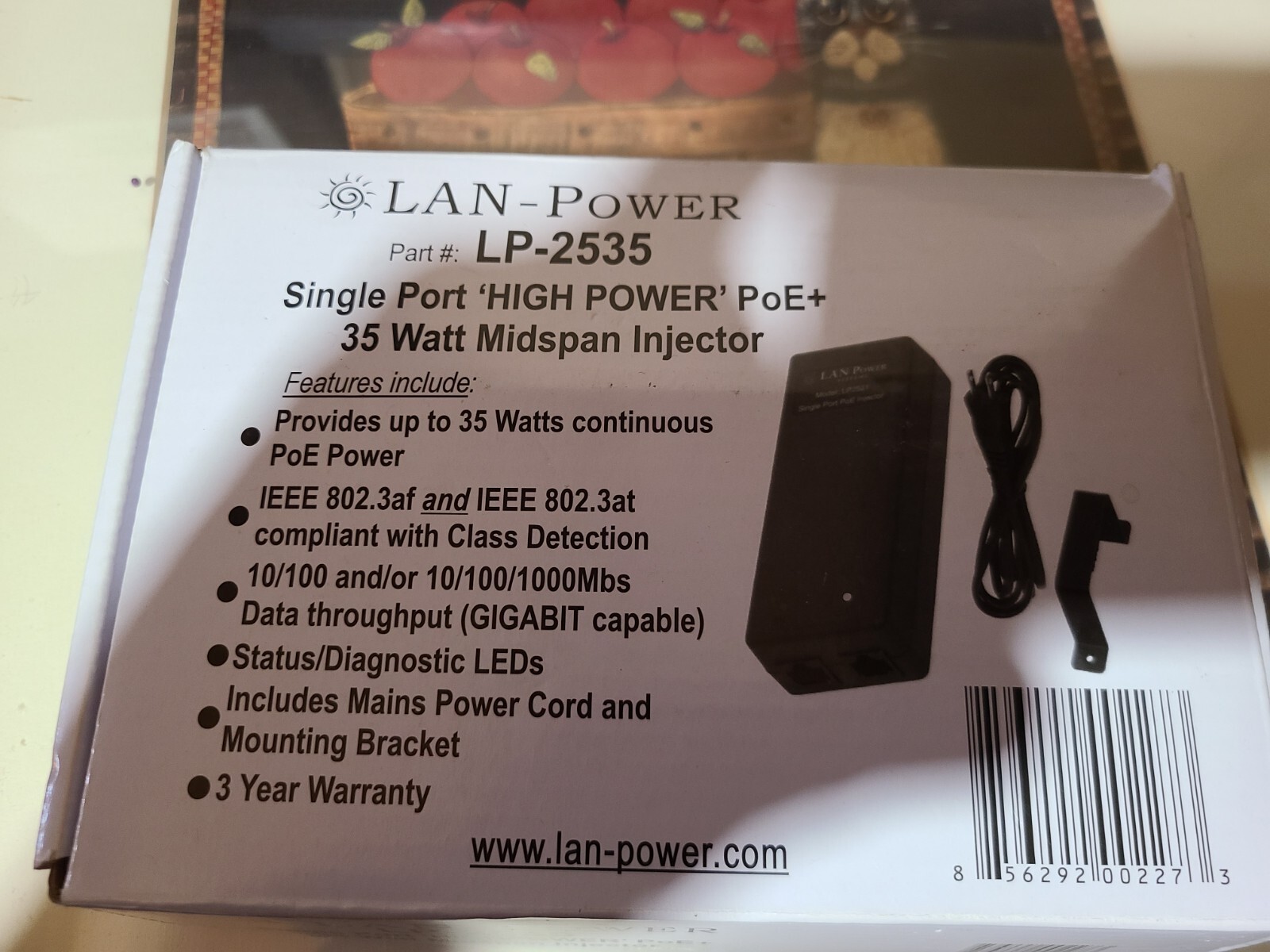 (Qty 1) LAN-Power LP-2535 Single Port High Power PoE+ 35 Watt Midspan Injector