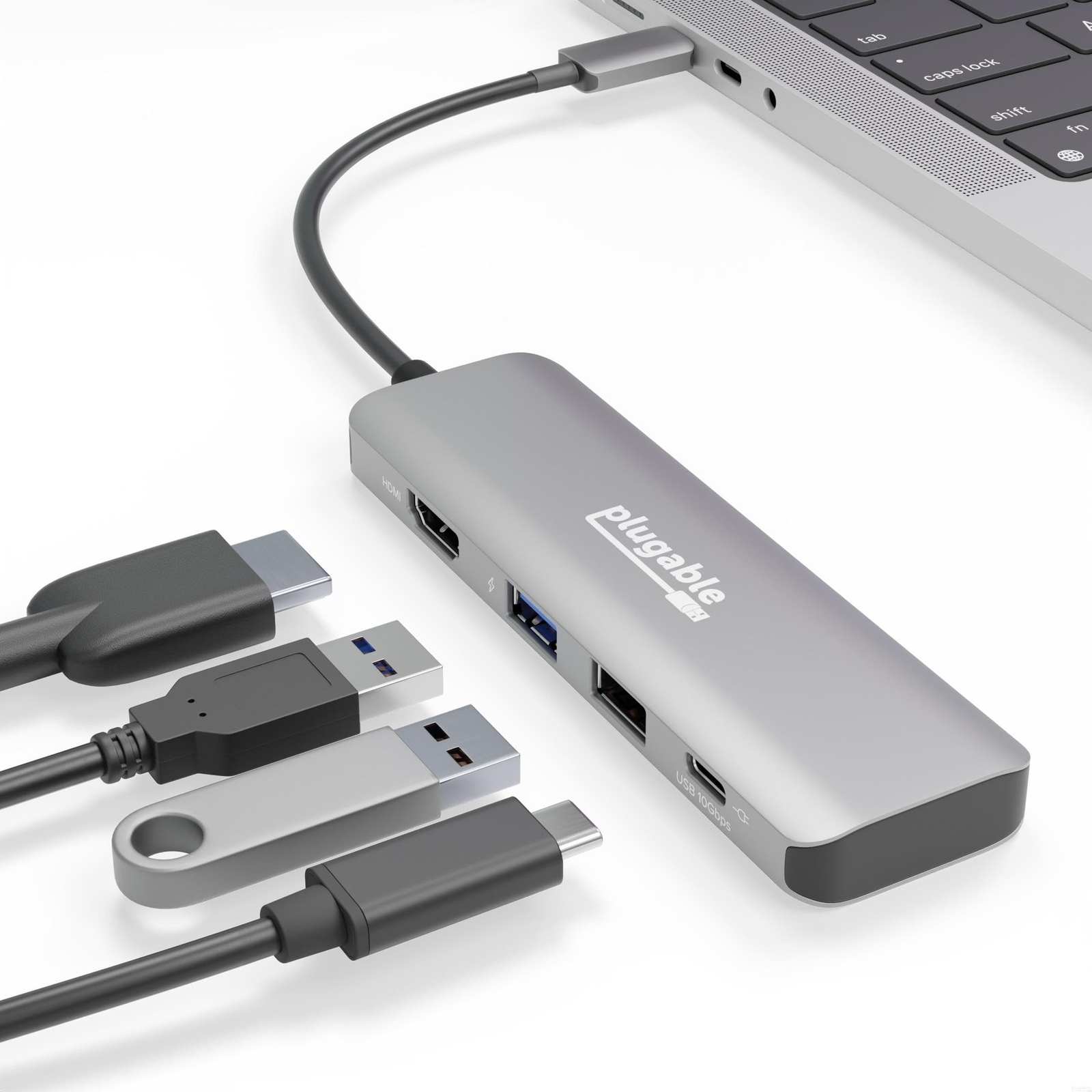Plugable USB C Hub Multiport Adapter, 4 in 1, 100W Pass Through Charging, USB...