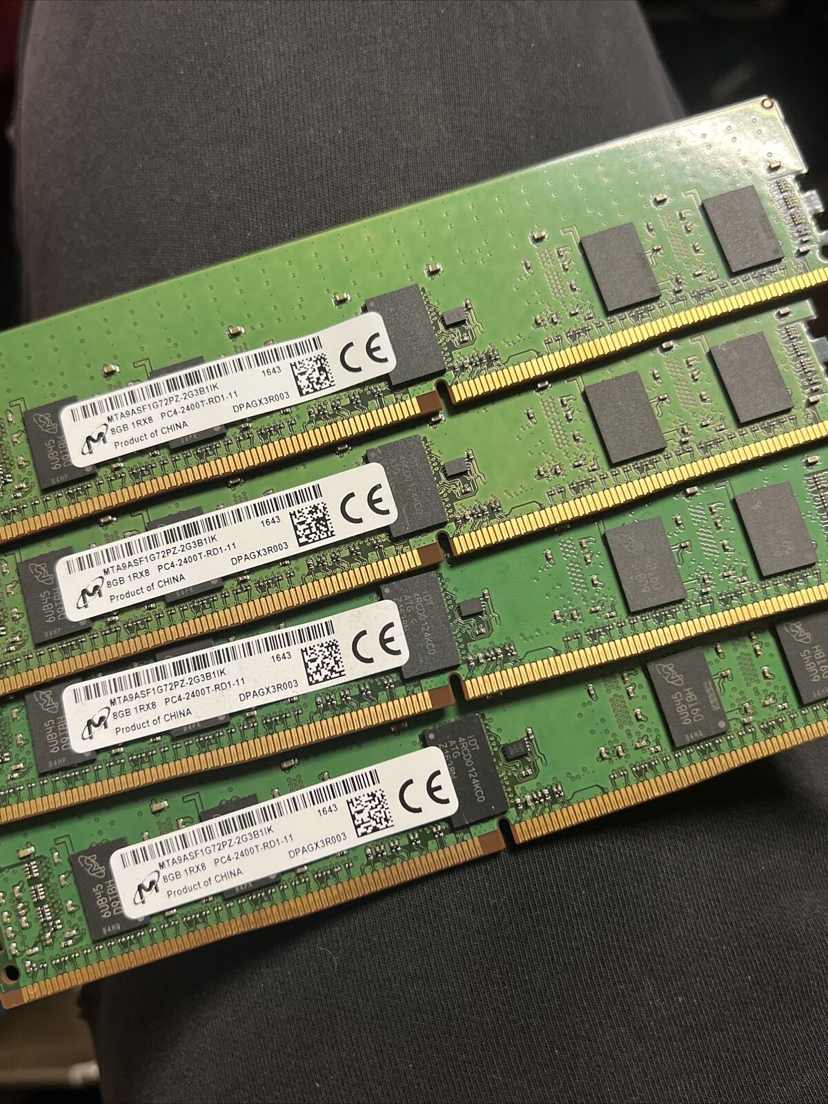 Lot Of 4 Micron 8GB 1RX8 PC4-2400T MTA9ASF1G72PZ-2G3B1RK Server RAM stick