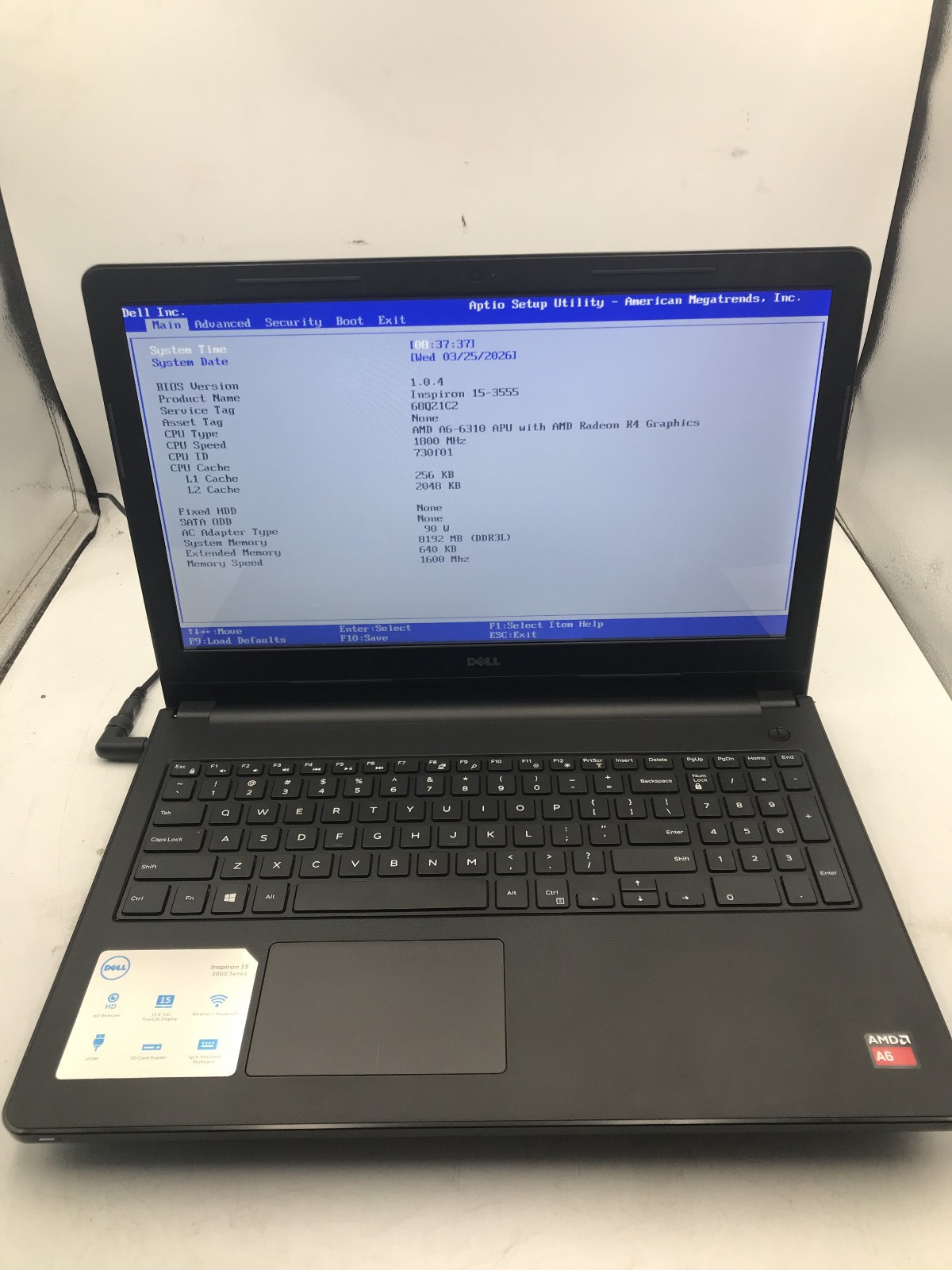 DELL INSPIRON 15 3555 - BOOTS TO BIOS - AMD A6 6310U - 2GB RAM - READ DESC - BB