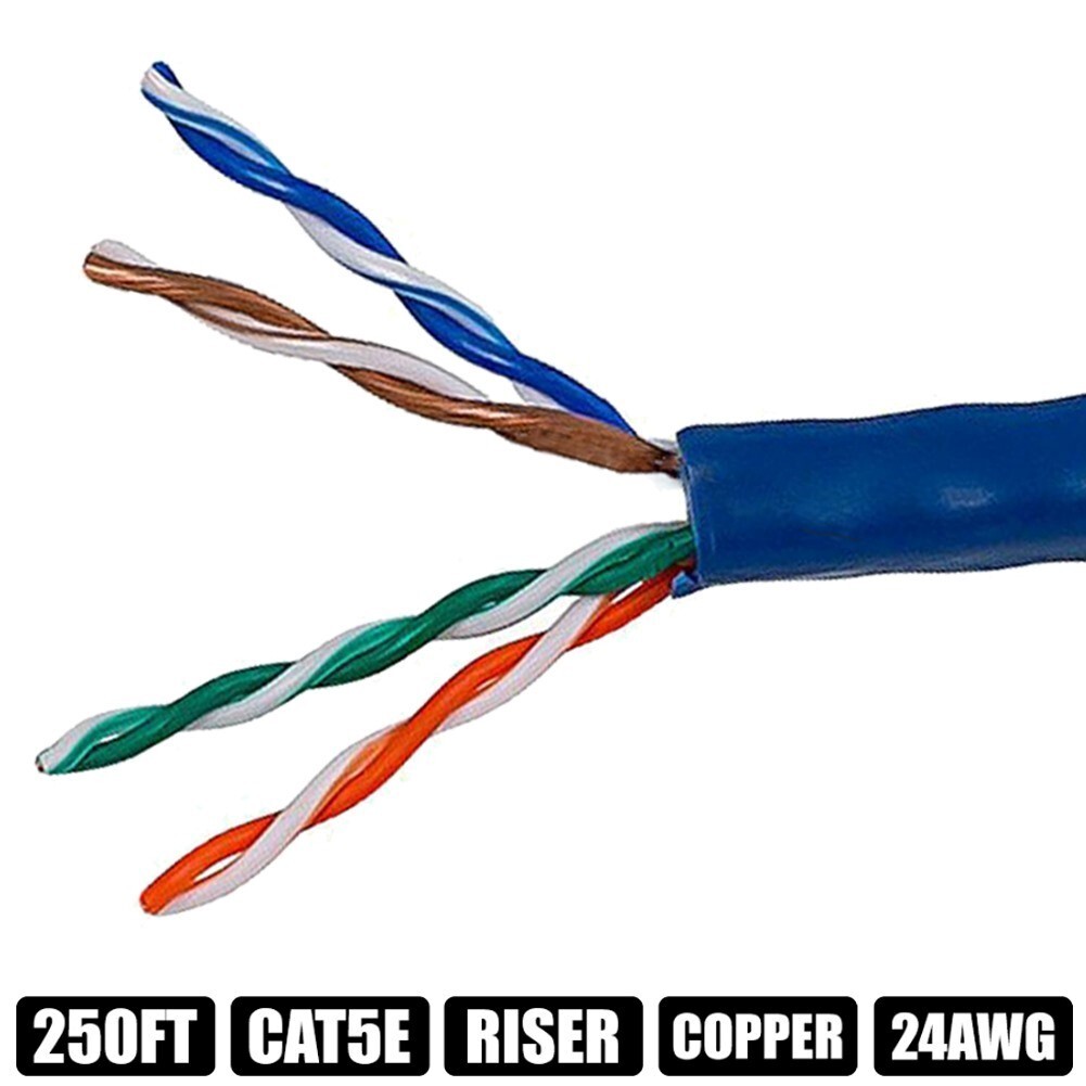250FT Cat5E Ethernet LAN Network UTP Cable CMR Riser Solid Bulk Wire 24AWG Blue