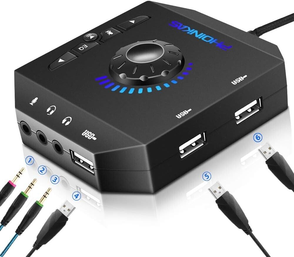 External Sound Card, PHOINIKAS USB Audio Adapter for PC Windows, Mac, Linux, Lap