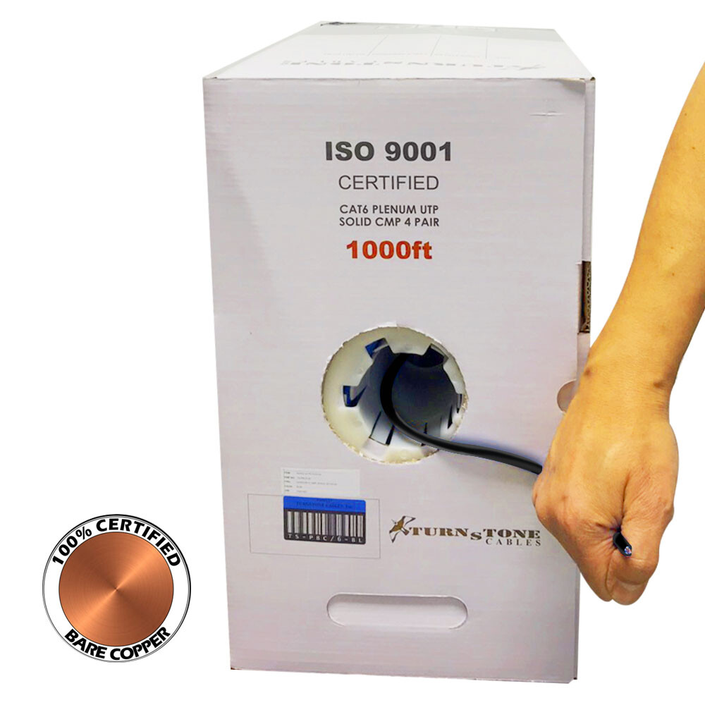 TSCables Cat6 Plenum Solid Bare Copper 1000ft 550 Mhz 23 AWG Cable in 10 Colors
