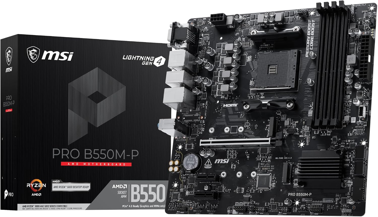 MSI PRO B550M-P Motherboard, Matx - Supports AMD Ryzen 5000/5000 G-Series, 4000
