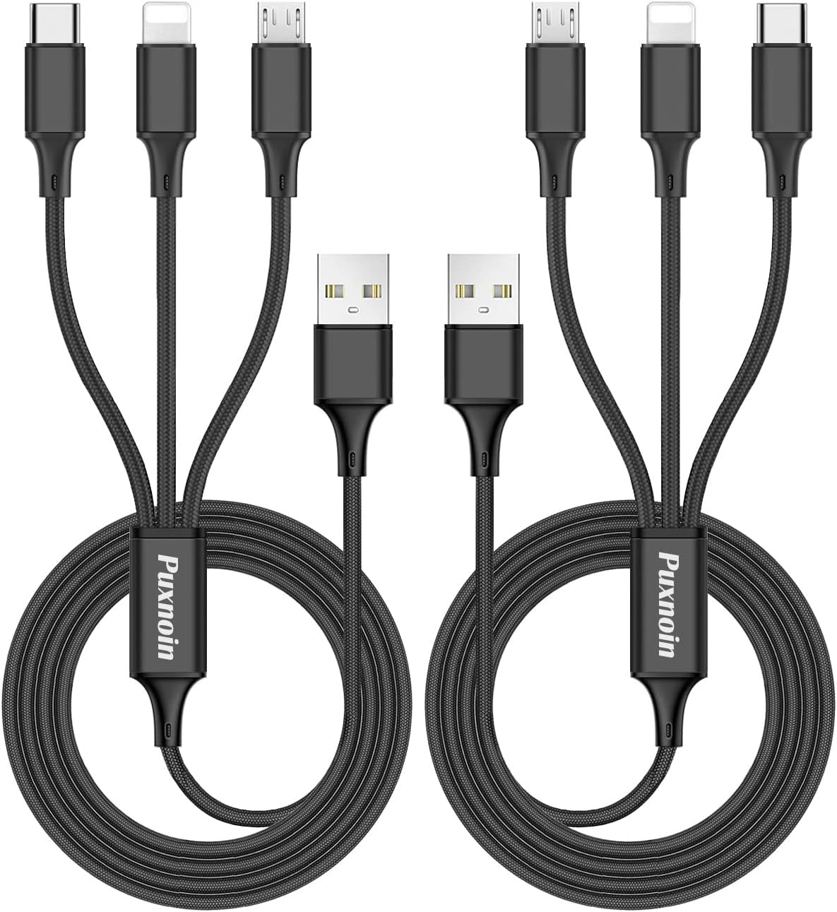 Puxnoin Multi Charging Cable, 6FT 2Pack Charger Cable Universal 3 Black 