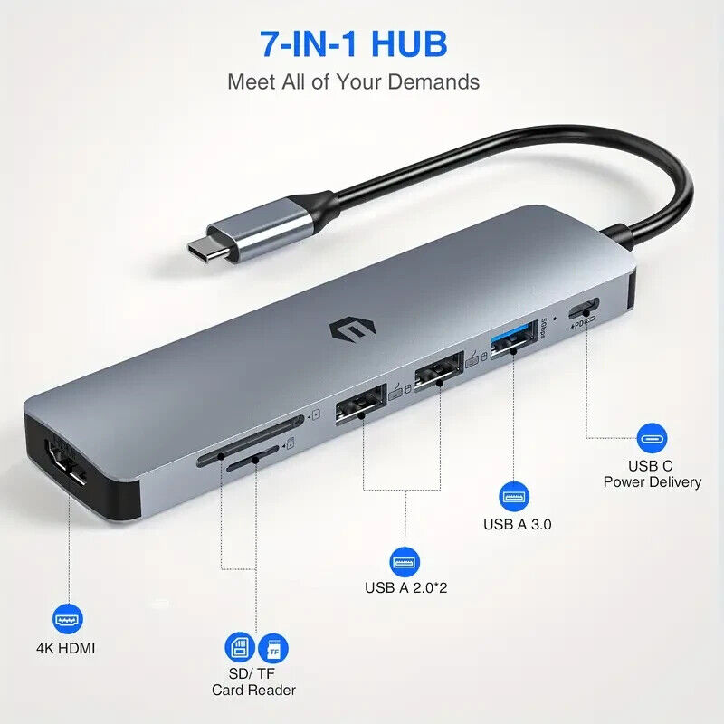 USB C Hub, 7-in-1 Docking Station, Enabling Stunning 4K HDMI *Adapter*