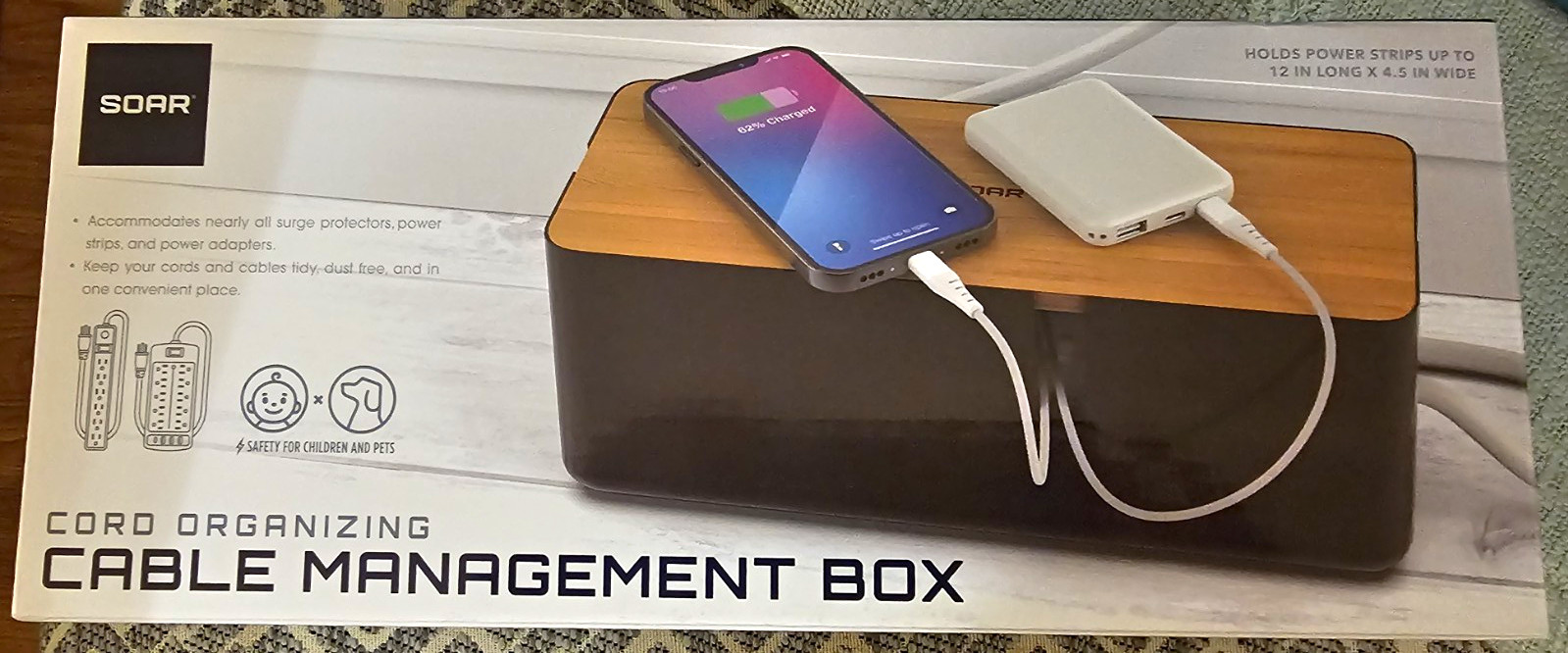 SOAR Reusable Cable Management Box Black Plastic 12 in x 4.5 in