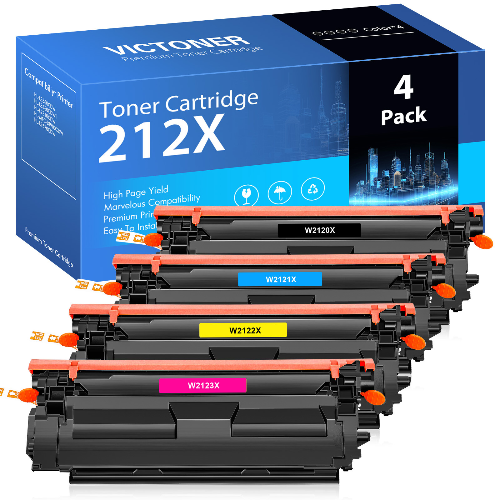 [WITH CHIP]4PK W2120X 212X Toner Compatible With HP Color LaserJet M554dn M555dn