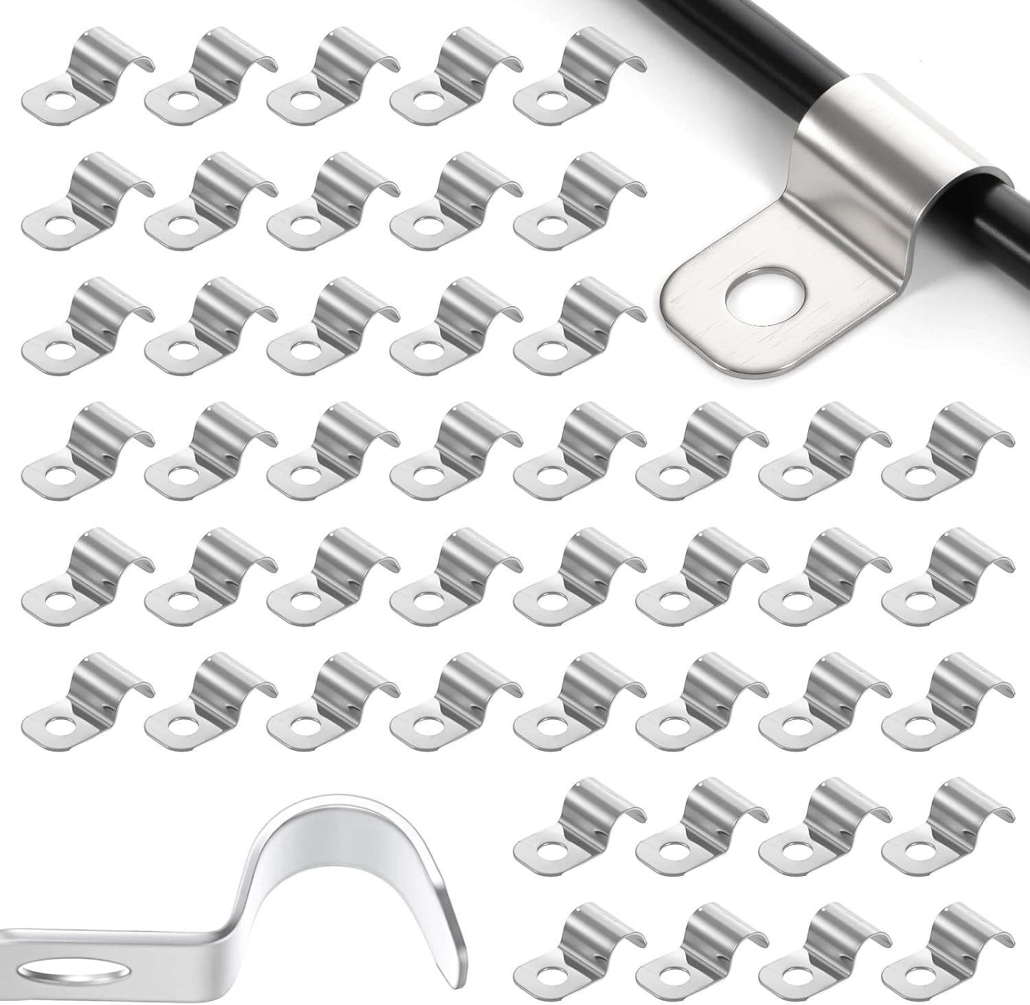 100 PCS 1/4 Outdoor Cable Clips with One-Hole, Stainless Steel Outdoor Wire Clip