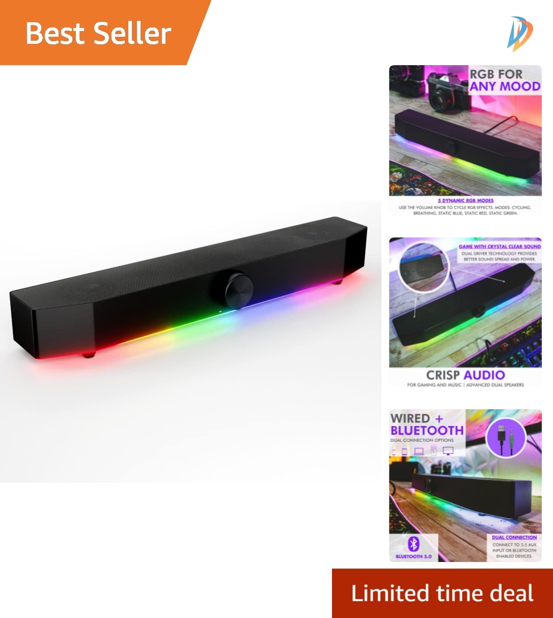 RGB Desktop Soundbar - Wireless PC Speakers for an Immersive Gaming Experience