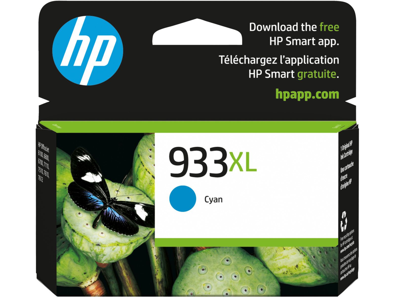 HP 933XL High Yield Cyan Original Ink Cartridge, ~825 pages, CN054AN#140