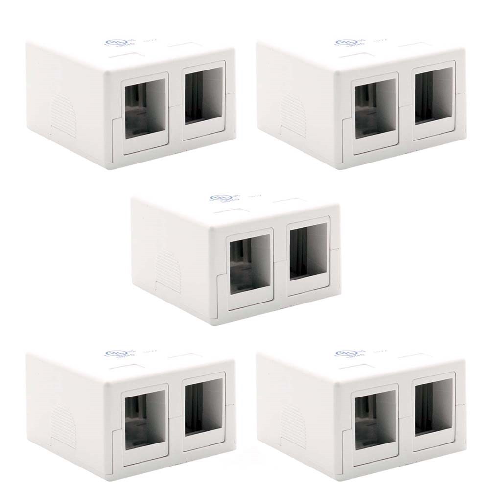 5 Pcs 2 Port Blank Modular Snap-in Keystone Wall Surface Mount Compact Box