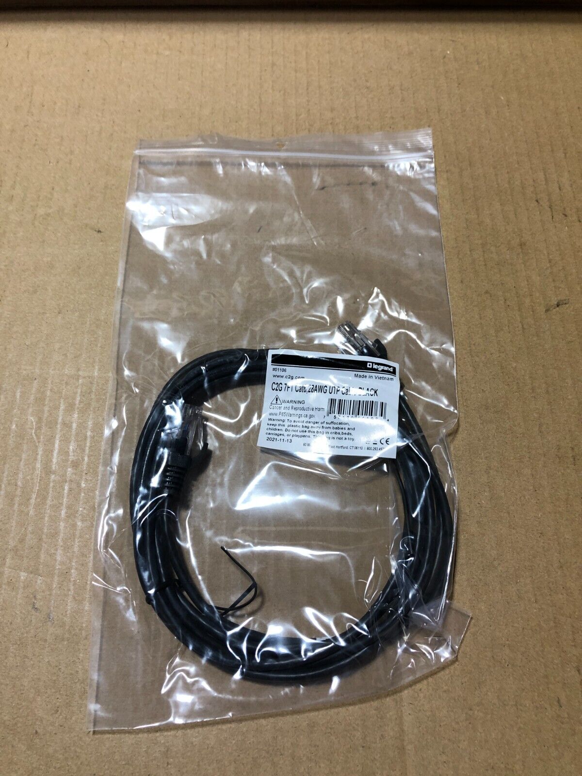 New - C2G - Legrand - 7' Cat6 Snagless - Slim Ethernet Patch Cable - Black