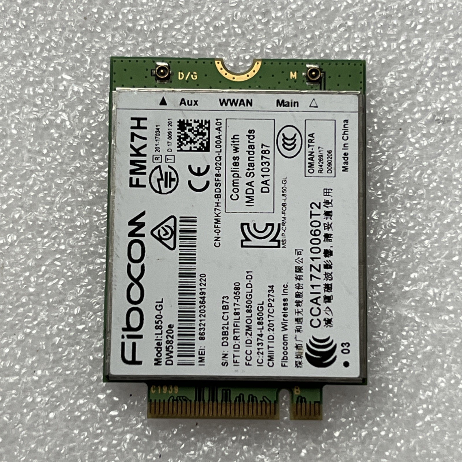 Dell DW5820e Mobile Broadband 4G LTE M.2 WWAN Card - WCDMA - 450 Mbps FMK7H