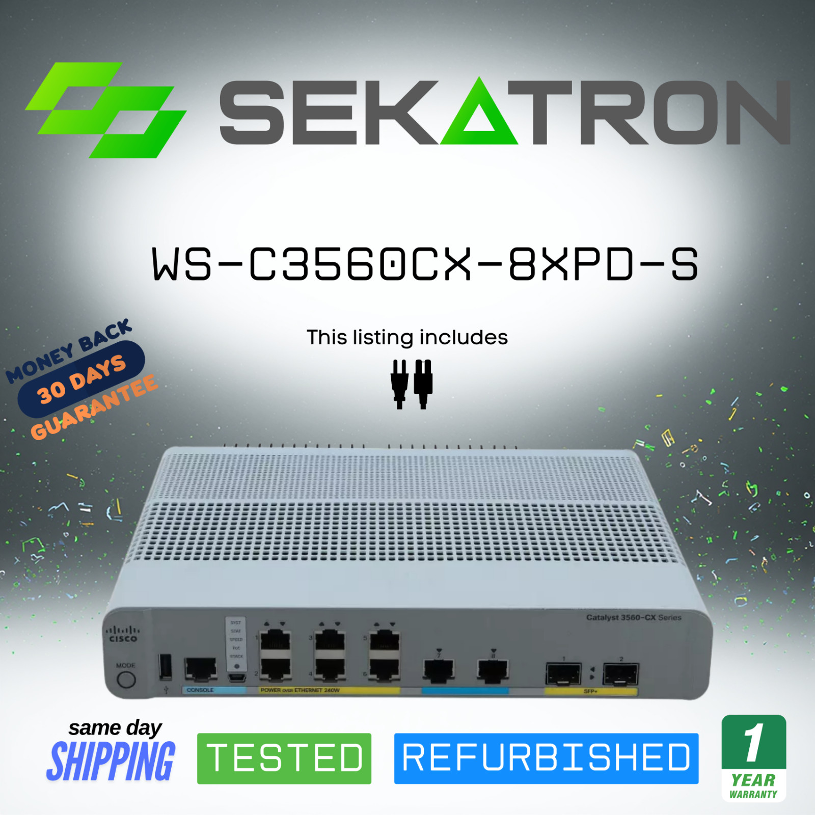 🔀 Cisco Catalyst WS-C3560CX-8XPD-S 6× 1G PoE+ • 2× Multigigabit PoE+ • 2× 10G ⚡