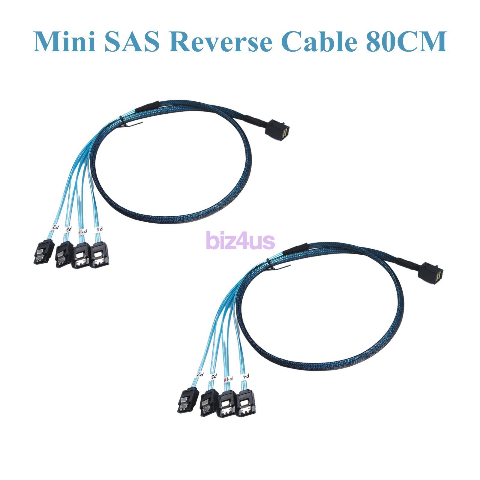 2PCS Power Reverse Breakout Mini SAS 4X SATA 7Pin to SFF-8643 SAS HD CABLE 80cm