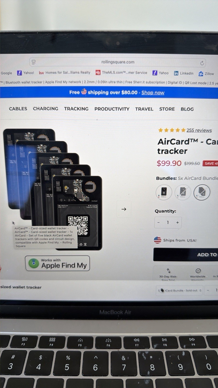 Rolling Square AirCard Wallet Tracker, Brown, Works with Apple Find My