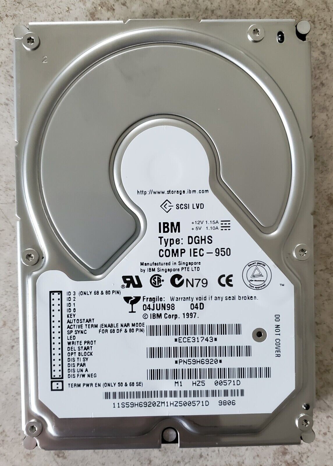4.5GB IBM DGHS 04D 3.5" 80PIN SCSI LVD Internal Hard Disk Drive Enterprise Grade