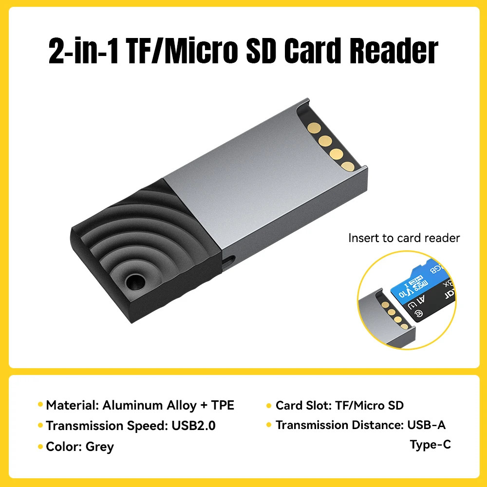 2 in 1 USB2.0 Type C Card Reader Micro SD Card Reader High Speed TF Memory Card