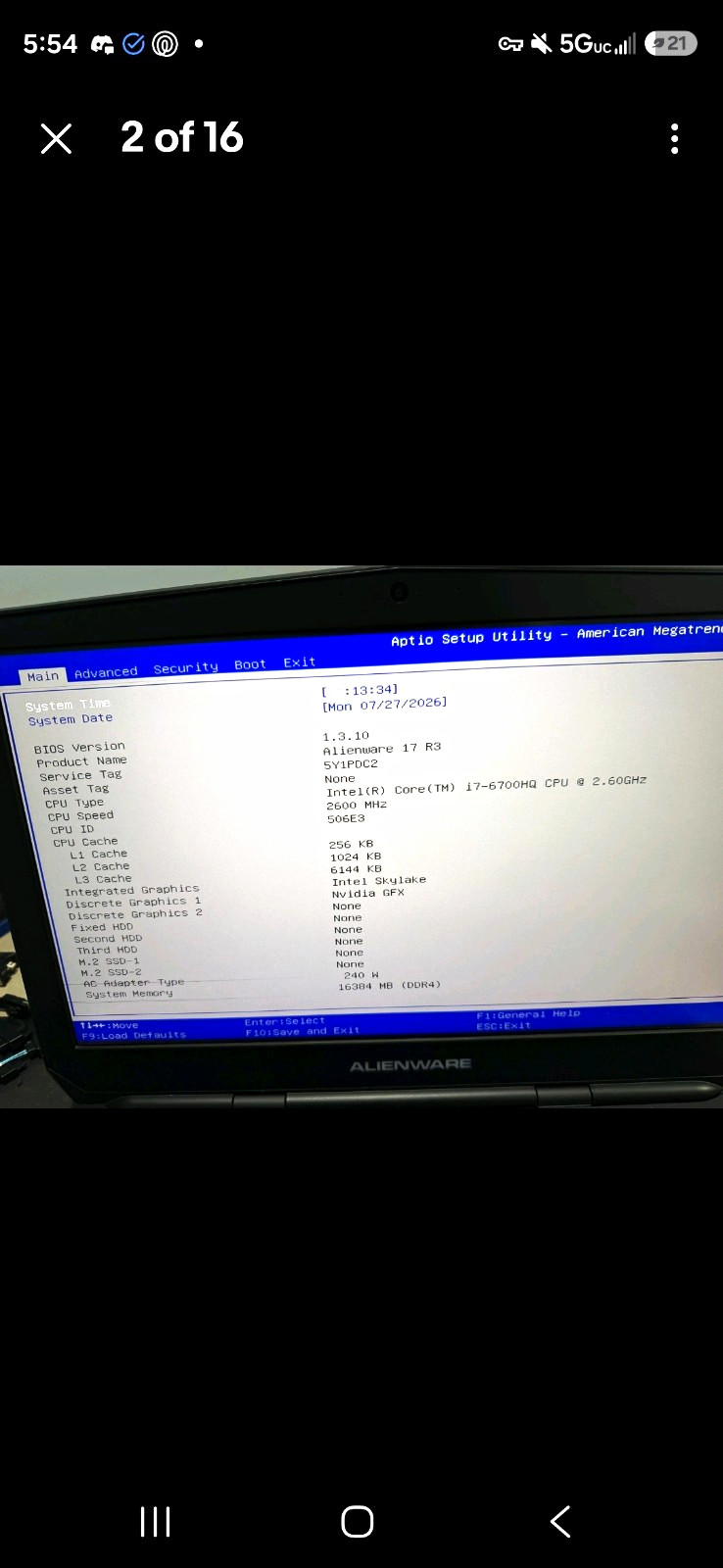 Alienware 17 R3 Motherboard LA-C912P (Tested) i7-6700HQ Gtx960M MAKE ME AN OFFER