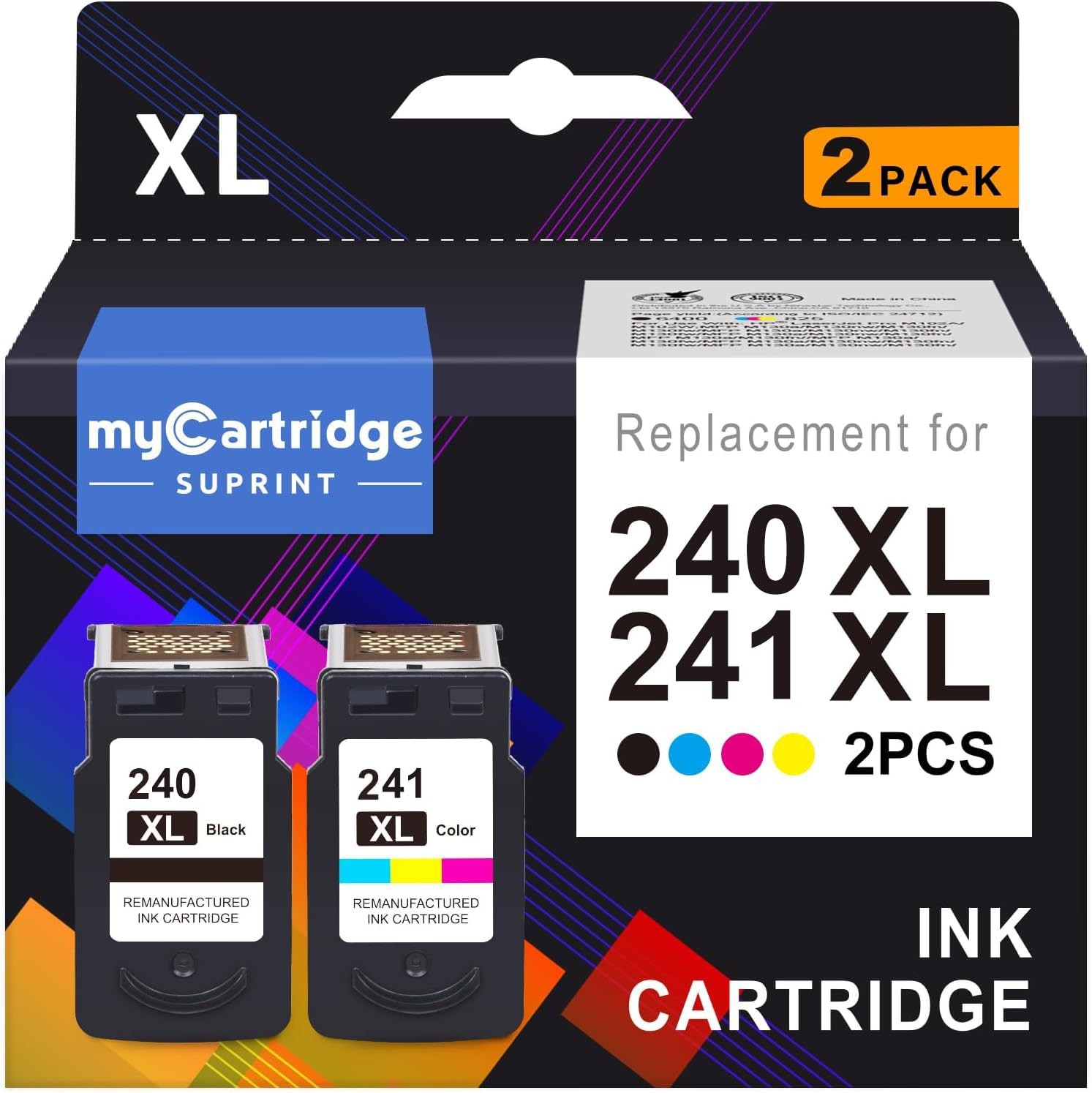 PG-240 XL/CL-241 XL Ink Cartridges Replacement for Canon 240XL 241XL Combo Pa...