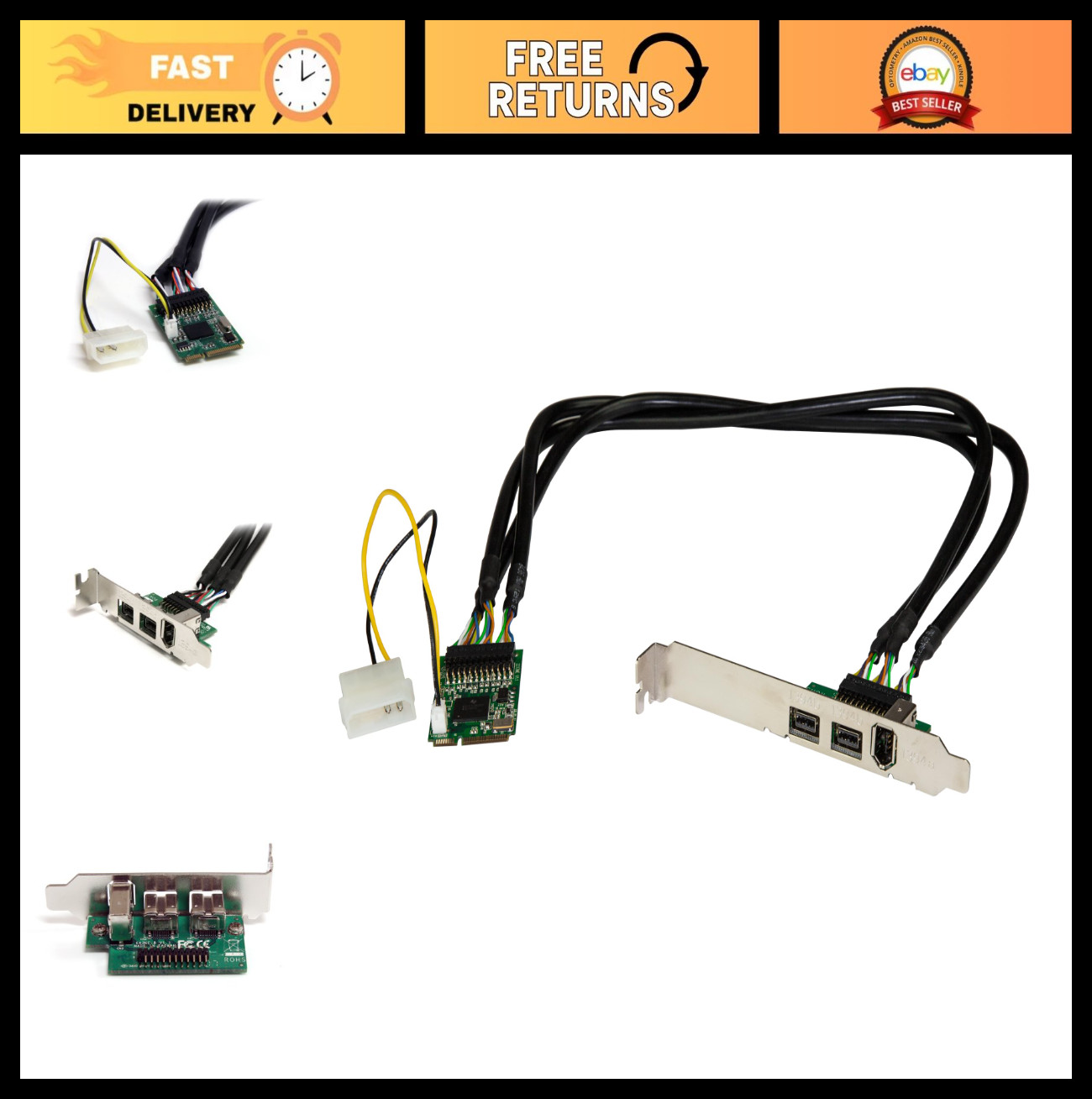 3 Port FireWire 800 PCIe Mini Card Adapter - 2b 1a FireWire Adapter, TAA Complia