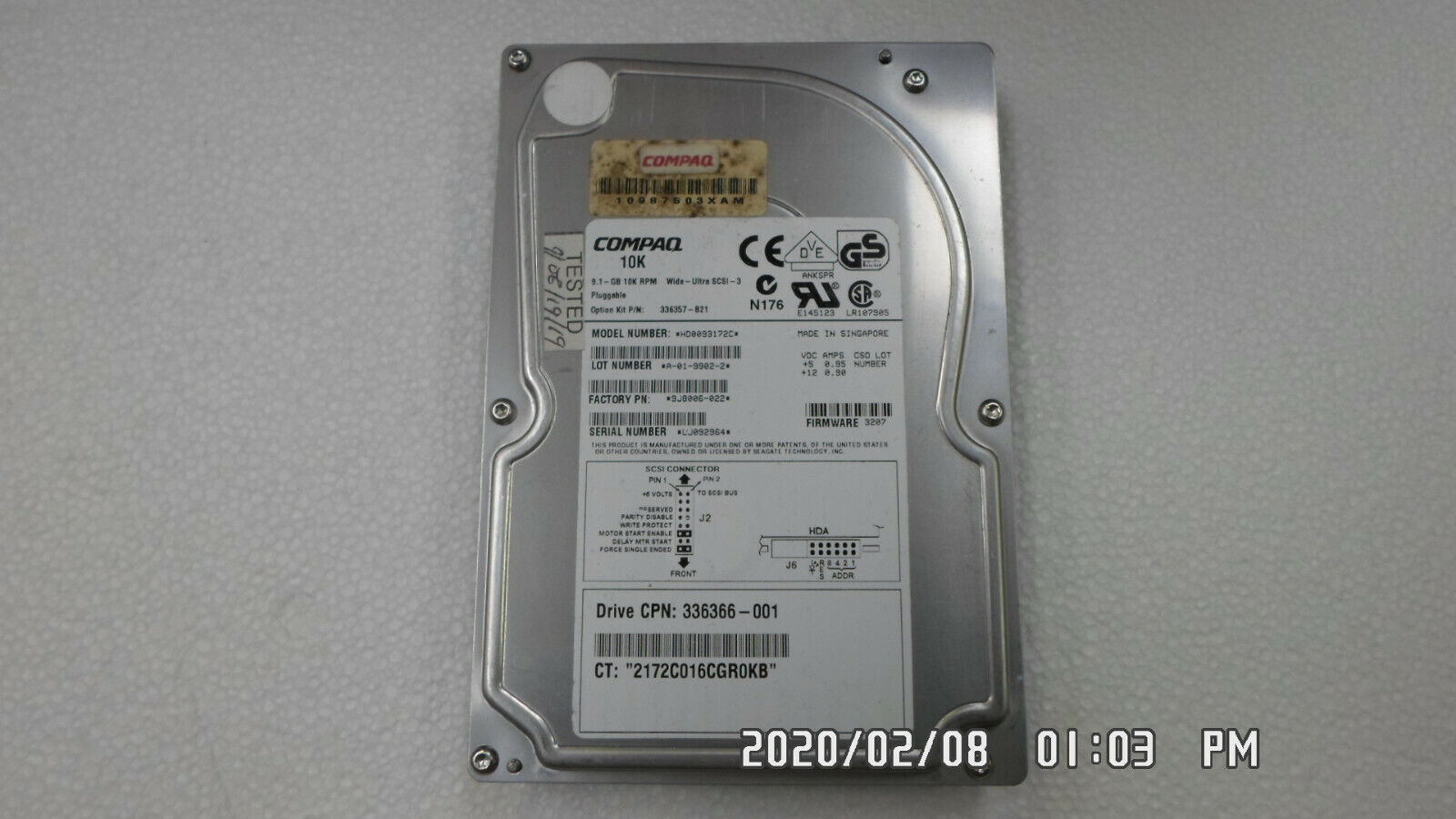 Compaq HD0093172C 9J8006-022 336366-001 9.1GB 10K RPM 3.5