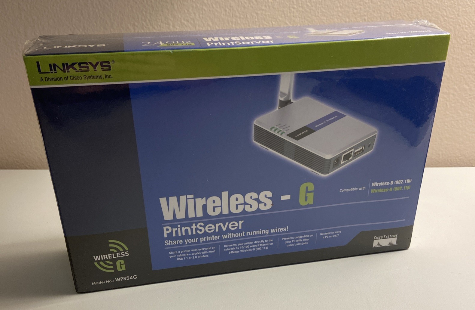 LINKSYS Wireless-G Print Server 2.4GHz 802.11g USB 2.0 / Model WPS54G NEW SEALED