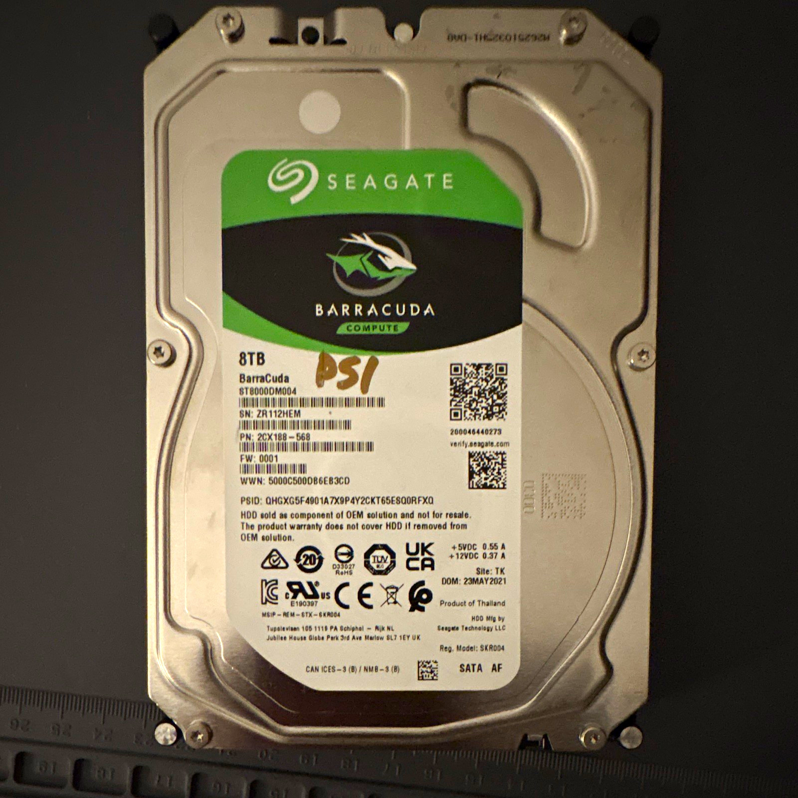 Seagate BarraCuda Compute 8TB 3.5in SATA III 5400RPM 256MB SMART Passed