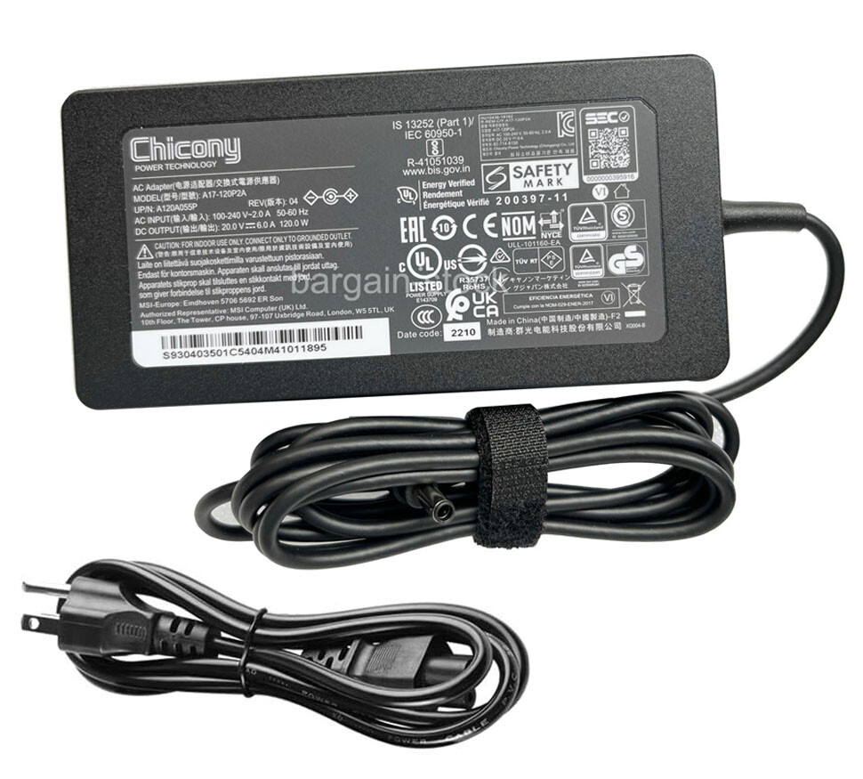 Chicony 20V 6A 120W AC Power Adapter For MSI GF63 Thin 12UCX 4.5*3.0MM Charger